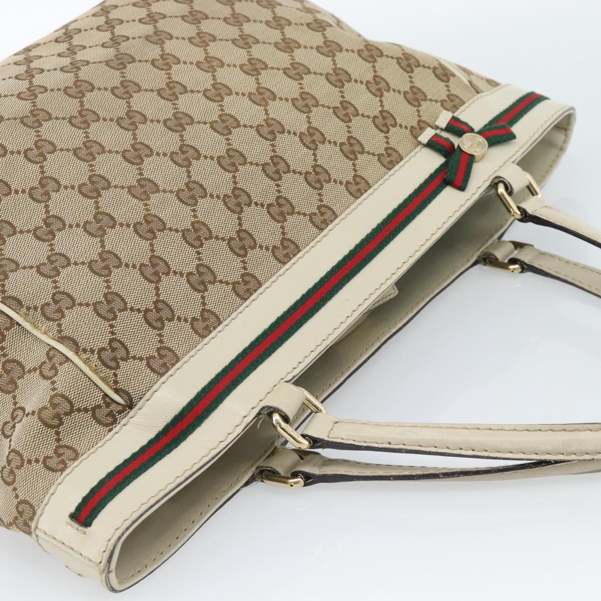 GUCCI GG Canvas Princi Web Sherry Line Tote Bag Beige Gold 257061 Auth 183725