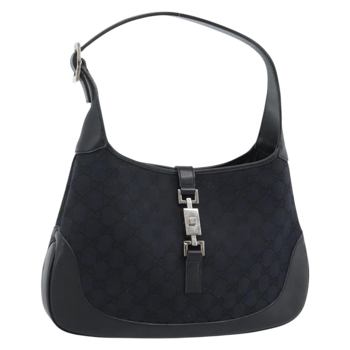 GUCCI GG Canvas Jackie Shoulder Bag Black Silver 001 8806 Auth 183726V