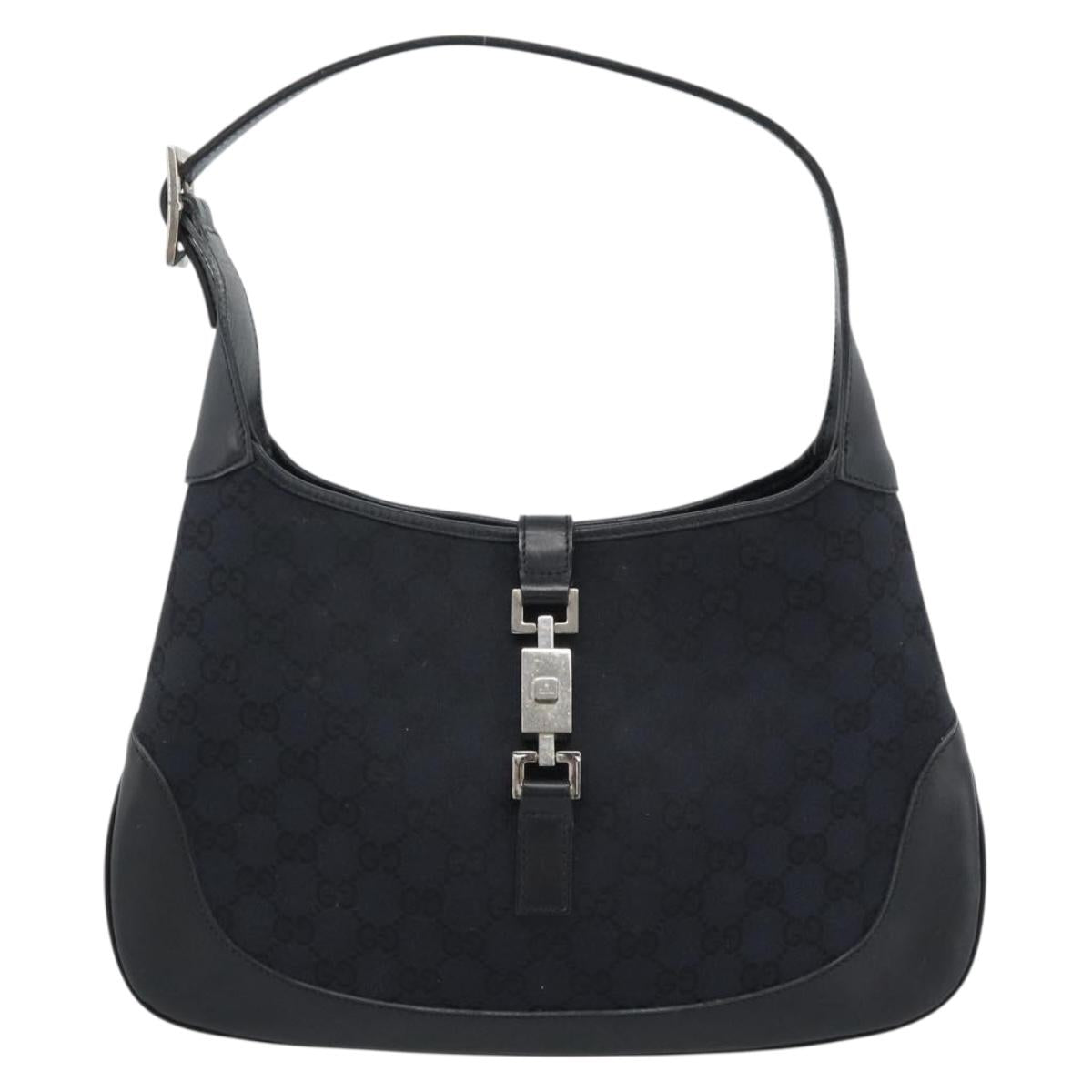 GUCCI GG Canvas Jackie Shoulder Bag Black Silver 001 8806 Auth 183726V