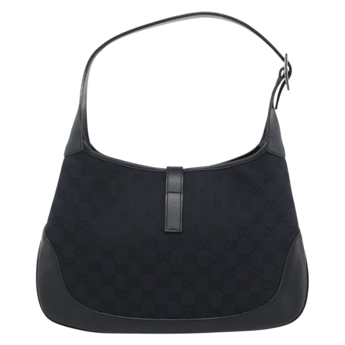GUCCI GG Canvas Jackie Shoulder Bag Black Silver 001 8806 Auth 183726V