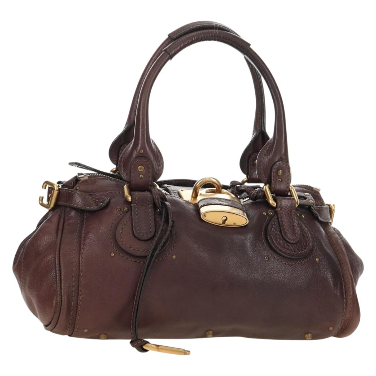 Chloe Paddington Hand Bag Leather Bordeaux Silver Auth 183727M