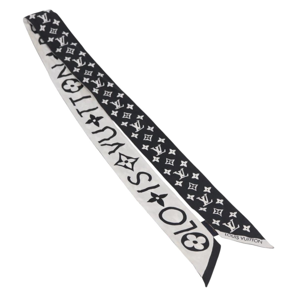 LOUIS VUITTON Monogram Bando BB Scarf Silk White Black M90682 LV Auth 183728