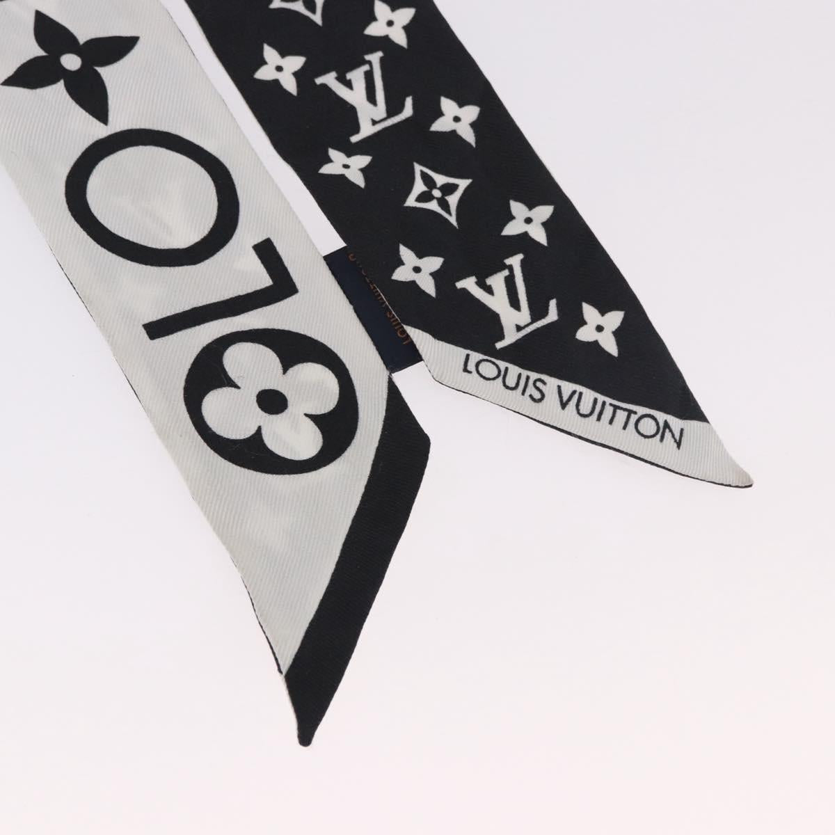 LOUIS VUITTON Monogram Bando BB Scarf Silk White Black M90682 LV Auth 183728