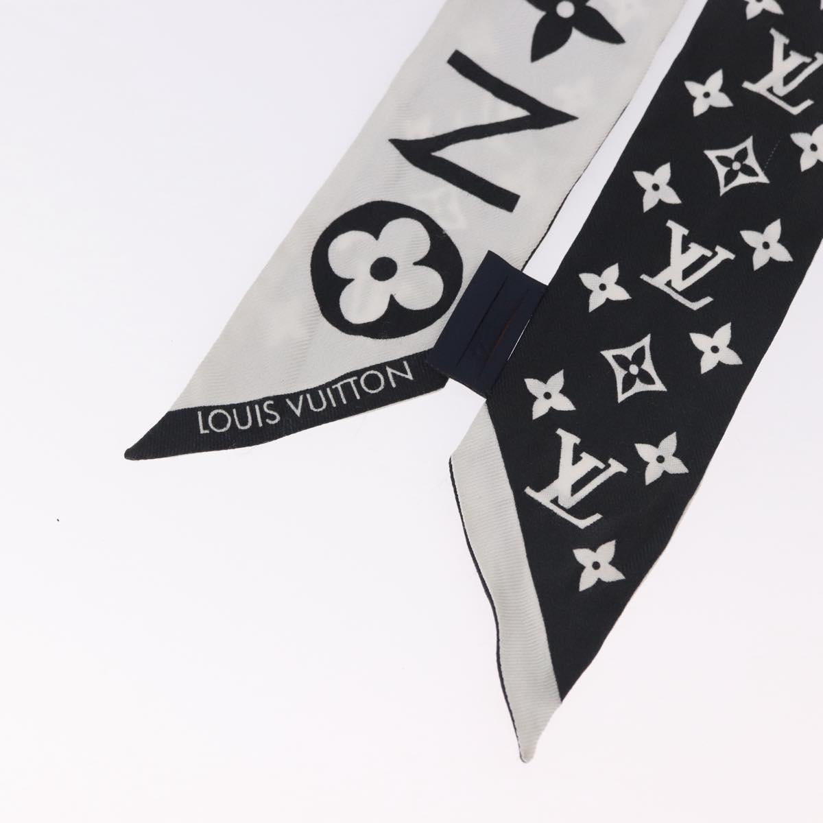LOUIS VUITTON Monogram Bando BB Scarf Silk White Black M90682 LV Auth 183728