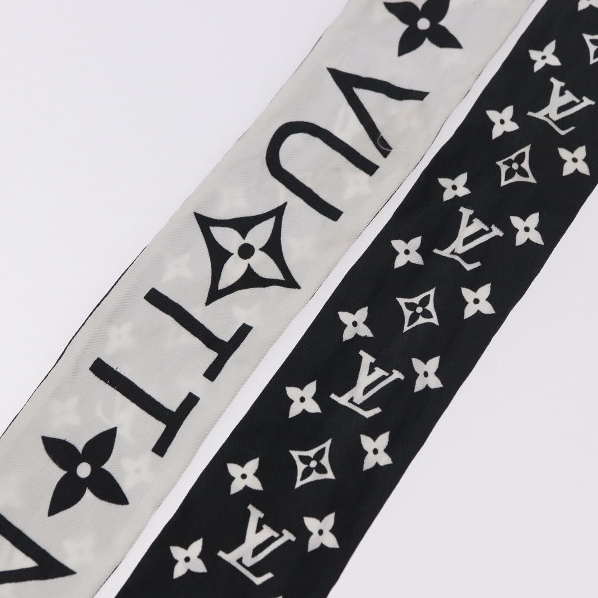 LOUIS VUITTON Monogram Bando BB Scarf Silk White Black M90682 LV Auth 183728