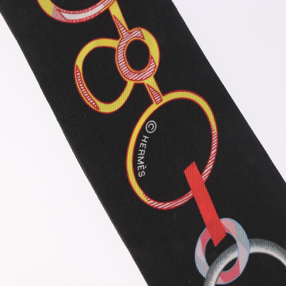 HERMES Twilly Scarf Silk ""DO RE BOUCLES"" Black Auth 183731