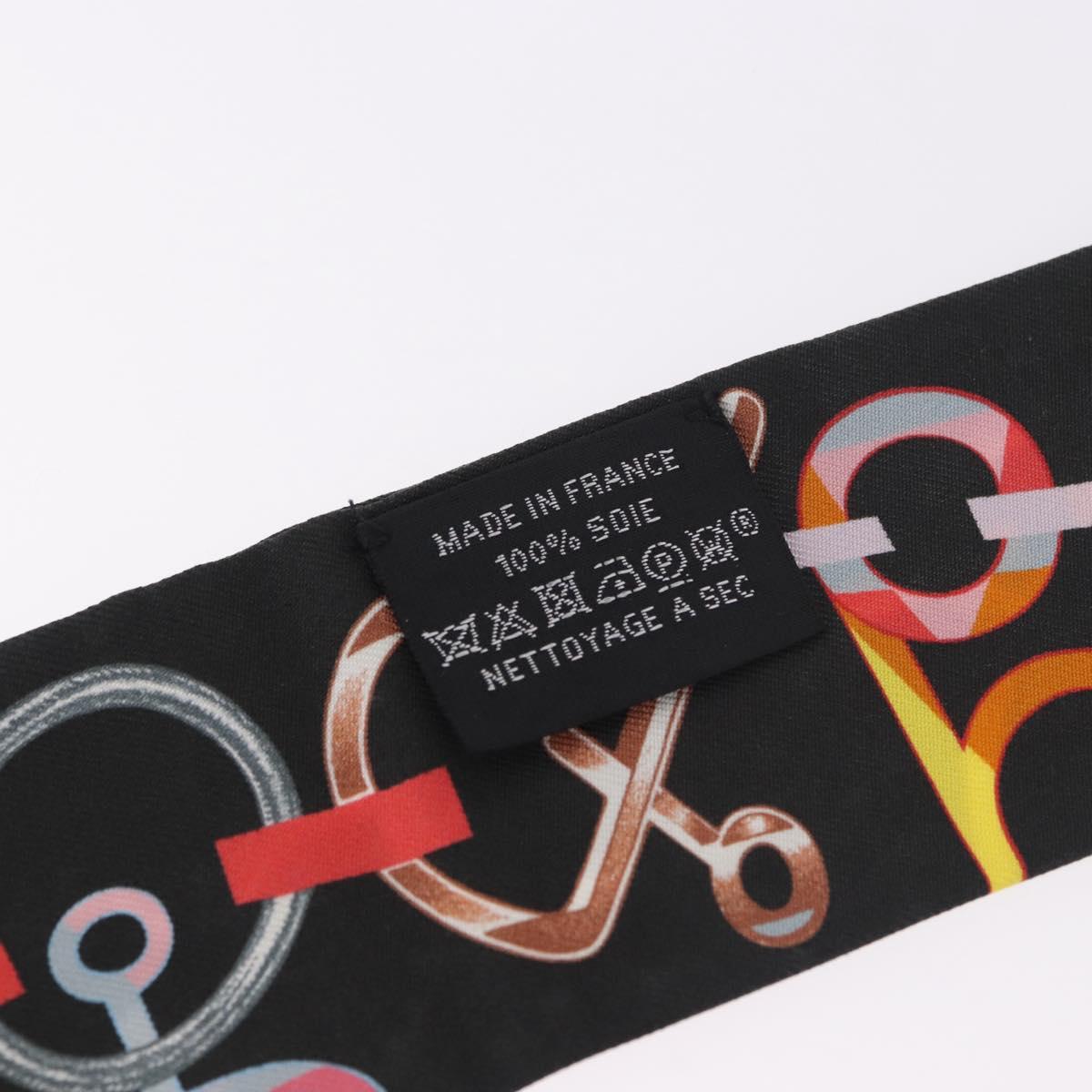 HERMES Twilly Scarf Silk ""DO RE BOUCLES"" Black Auth 183731