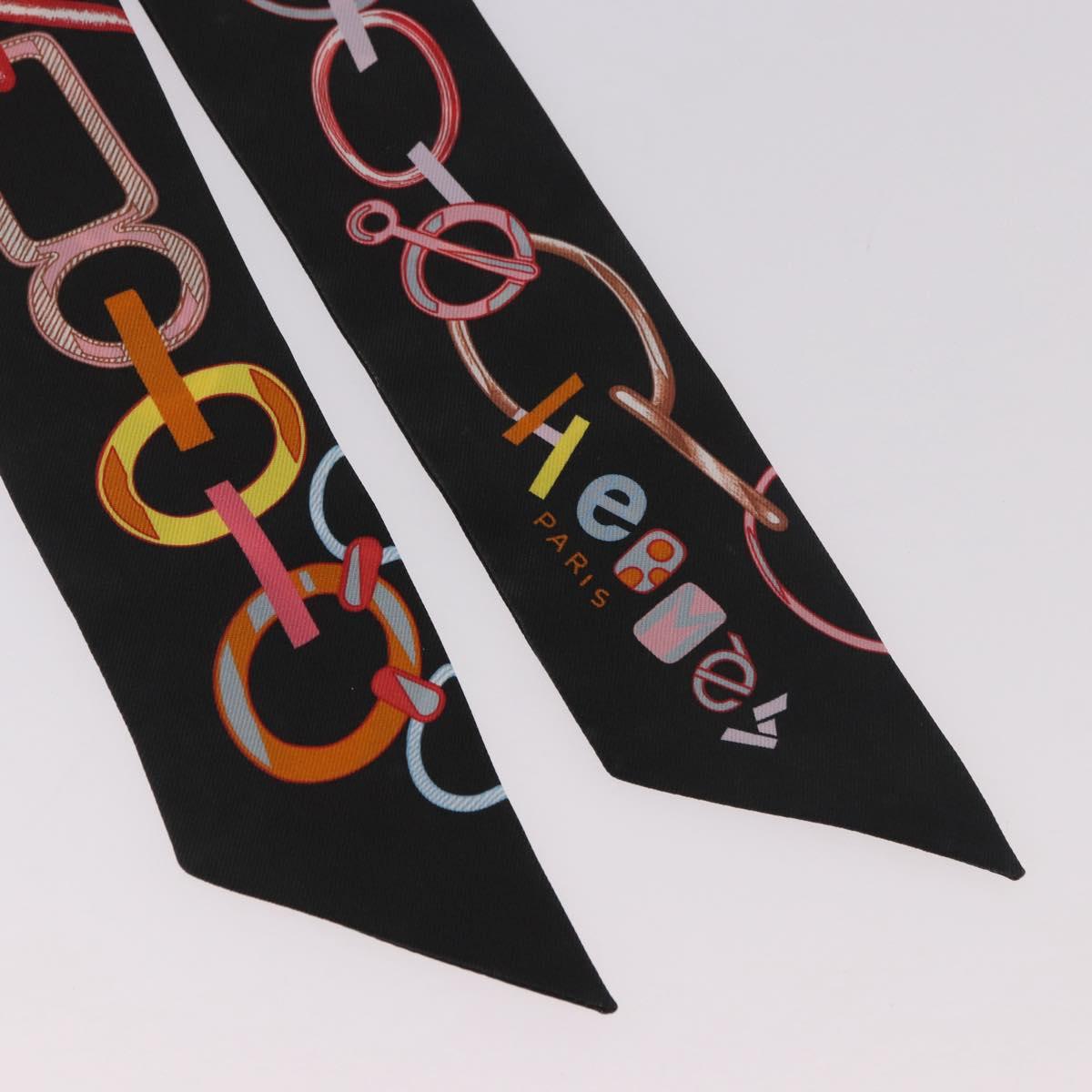 HERMES Twilly Scarf Silk ""DO RE BOUCLES"" Black Auth 183731