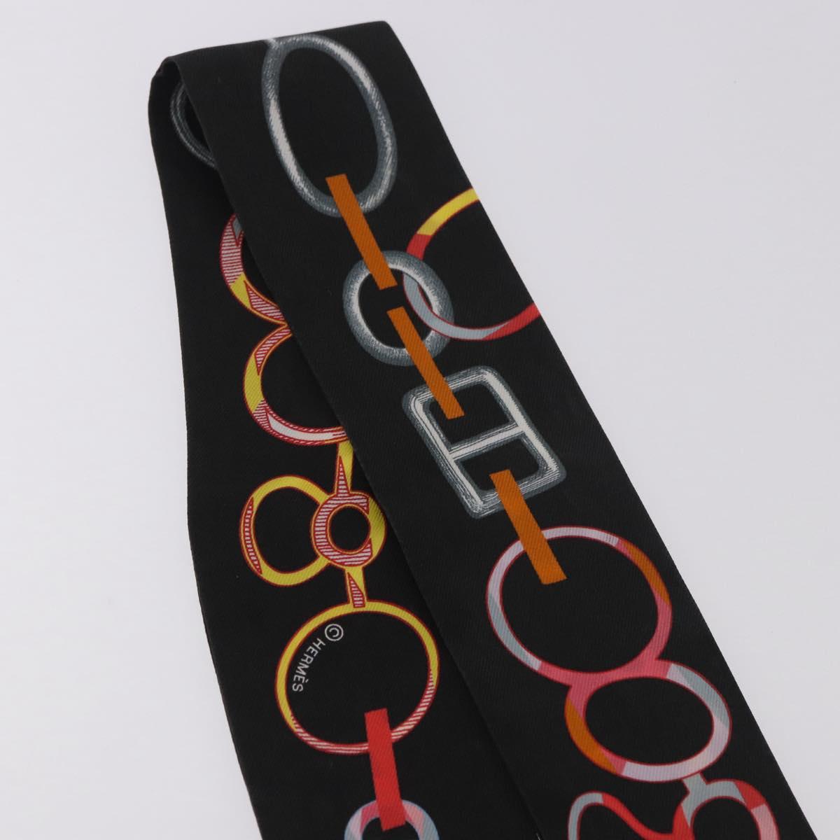 HERMES Twilly Scarf Silk ""DO RE BOUCLES"" Black Auth 183731