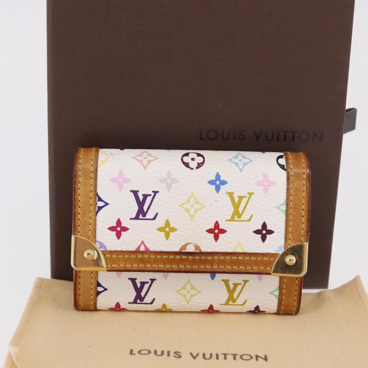 LOUIS VUITTON Multicolor Porte Monnaie Pla Coin Purse White M92657 Auth 183734V