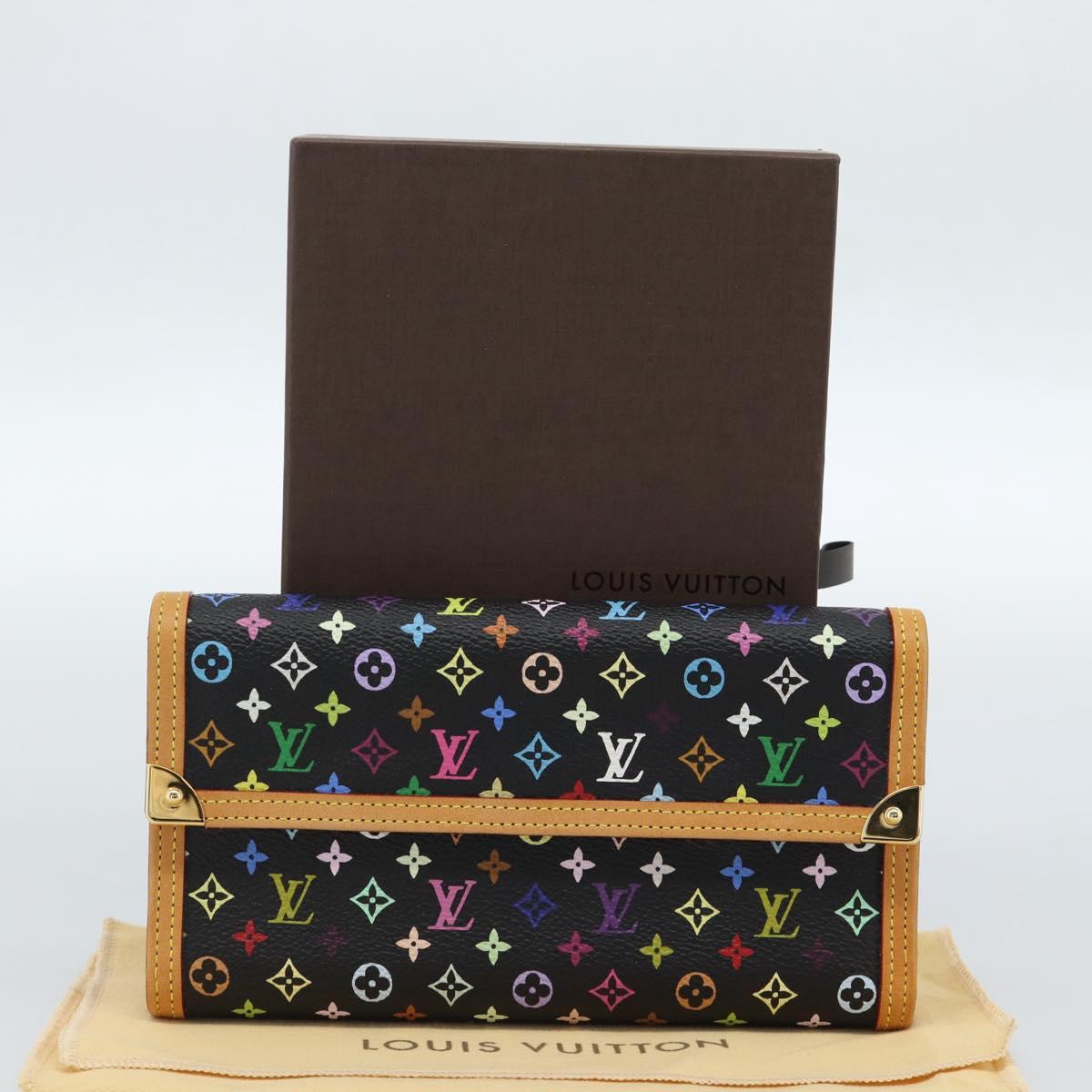 LOUIS VUITTON Monogram Multicolor Porte Tresor Wallet Black M92658 Auth 183735SAV