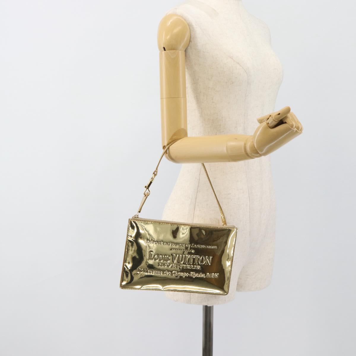 LOUIS VUITTON Monogram Miroir Pochette Plat Clutch Bag Gold M95278 Auth 183739V