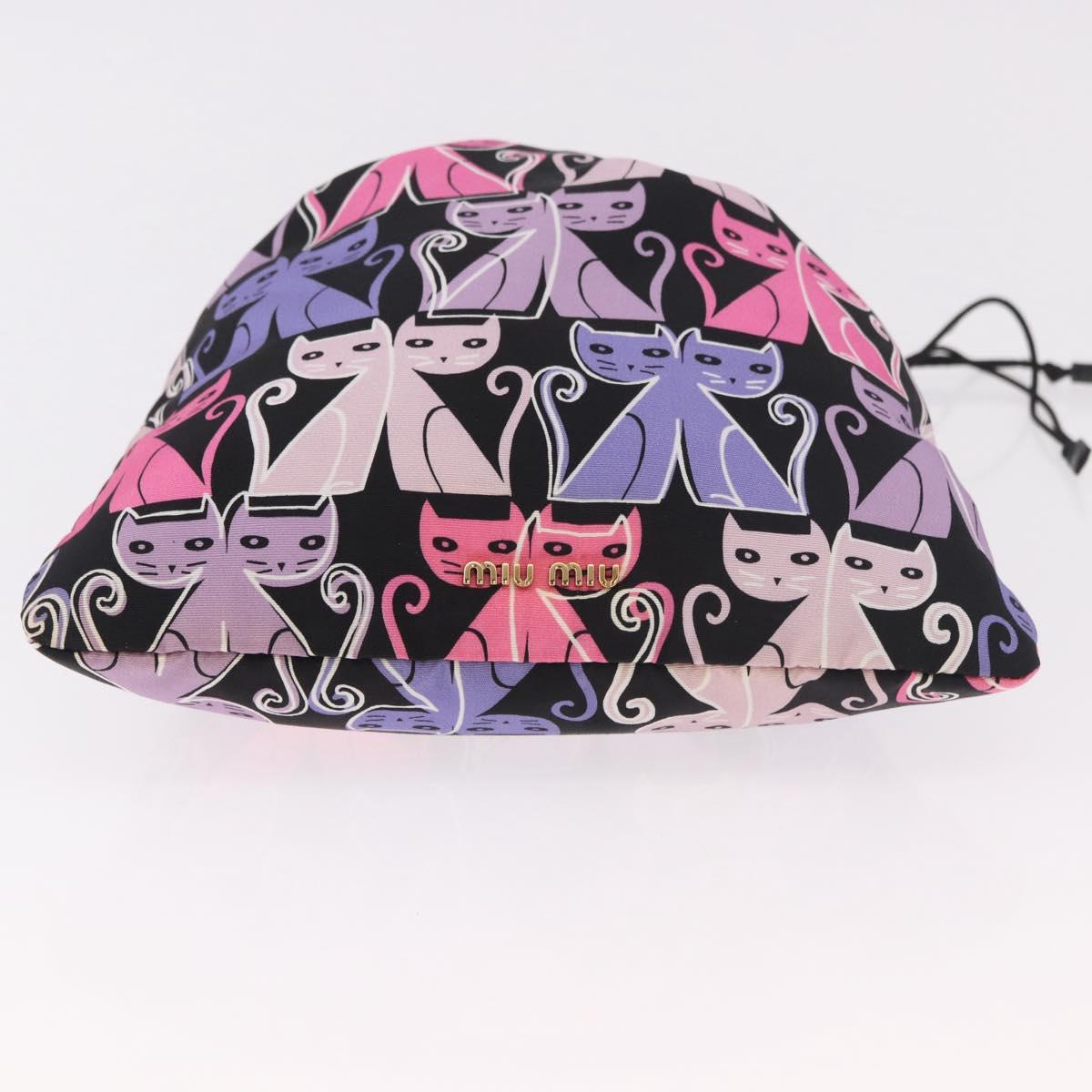 Miu Miu CANAPA CATS Drawstring Pouch Canvas Black Auth 183758M