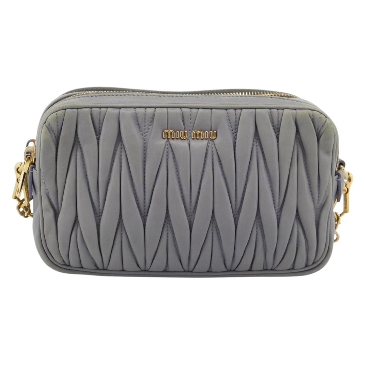Miu Miu Matelasse Shoulder Bag Leather Gray Gold Auth 183759