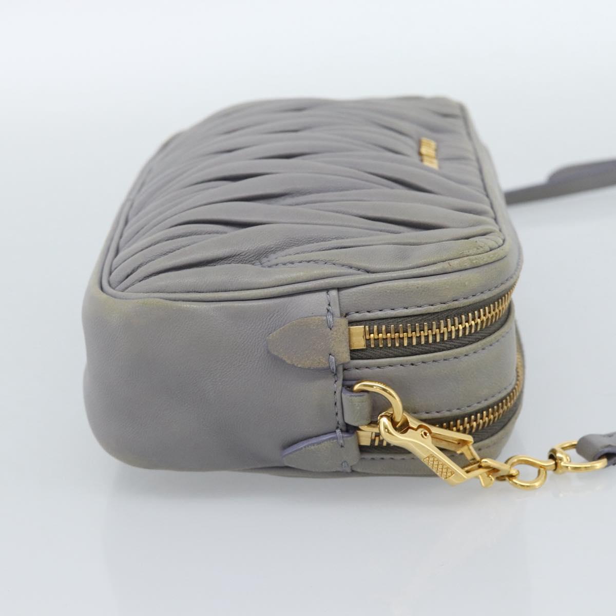 Miu Miu Matelasse Shoulder Bag Leather Gray Gold Auth 183759
