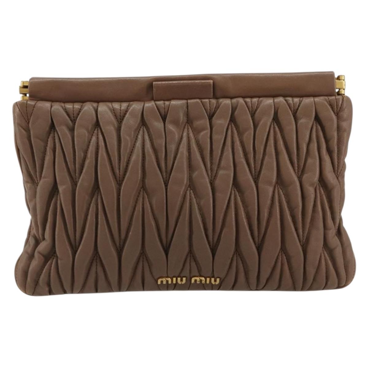 Miu Miu Matelasse Clutch Bag Leather Brown Gold Auth 183761A