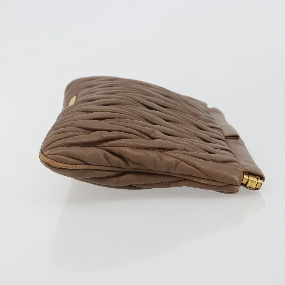 Miu Miu Matelasse Clutch Bag Leather Brown Gold Auth 183761A