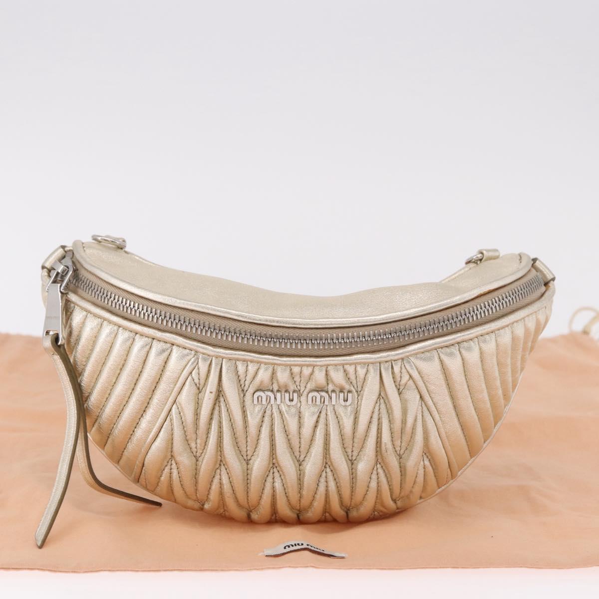 Miu Miu Matelasse Waist bag Leather Silver Gold Auth 183762V