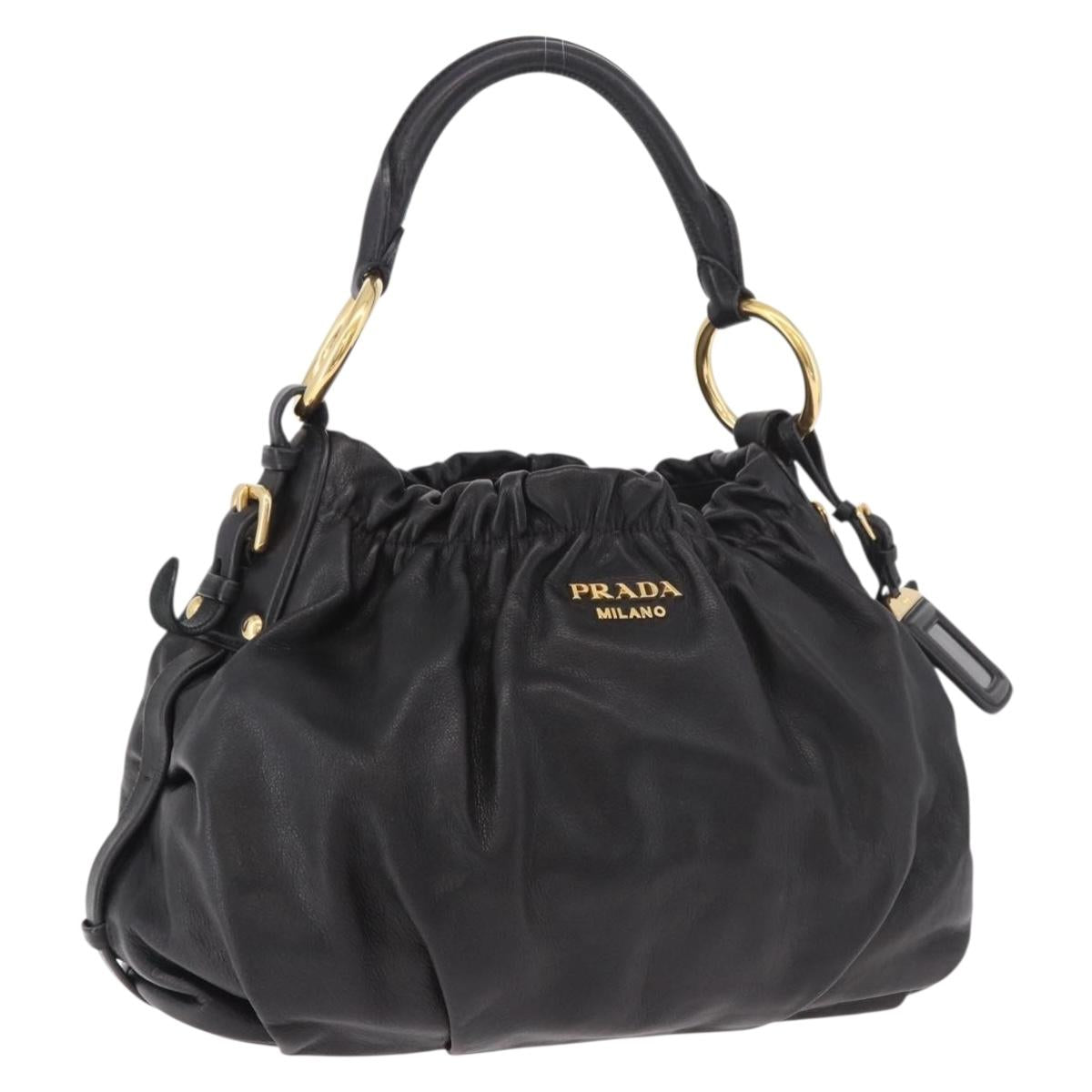 PRADA Shoulder Bag Leather Black Gold Auth 183763V