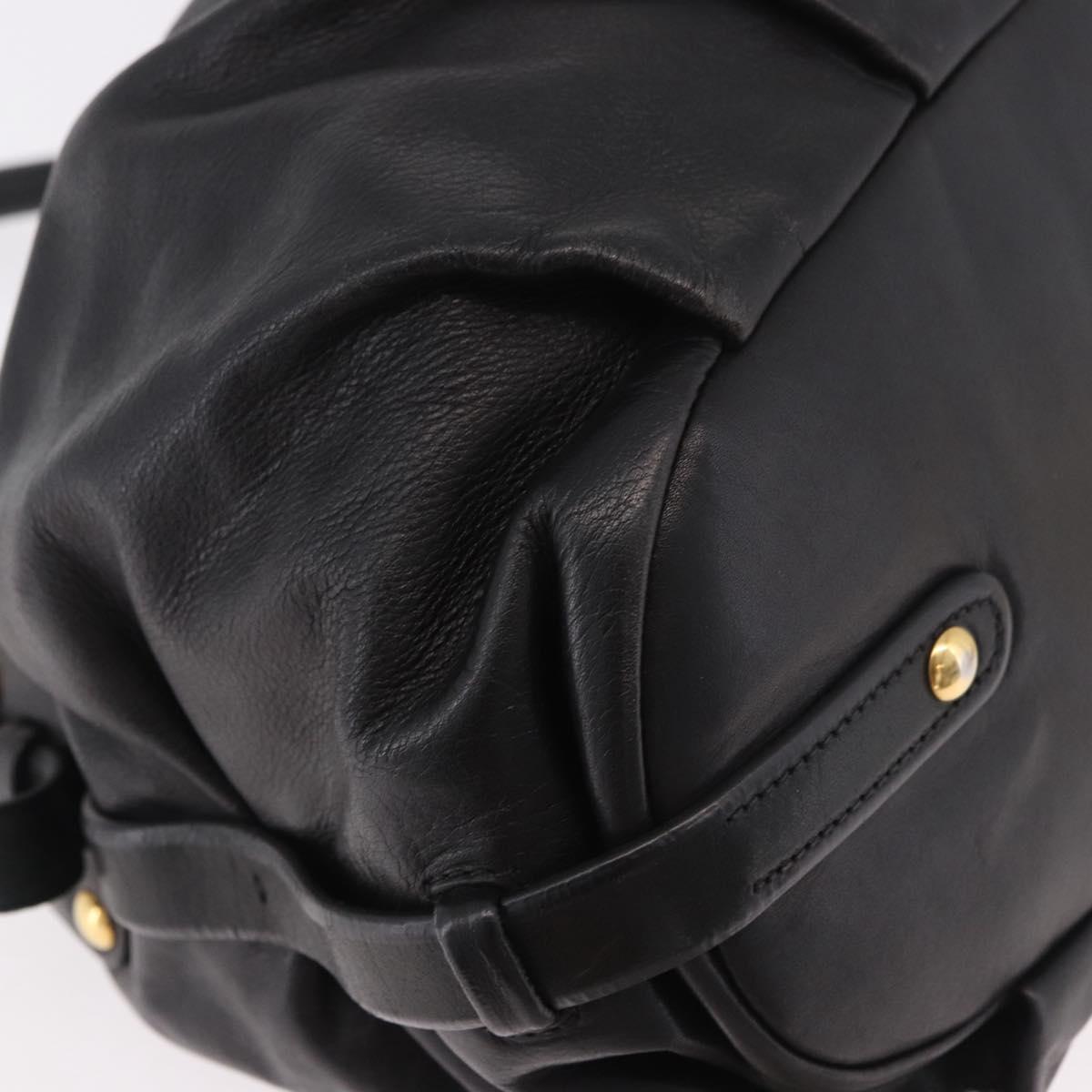 PRADA Shoulder Bag Leather Black Gold Auth 183763V
