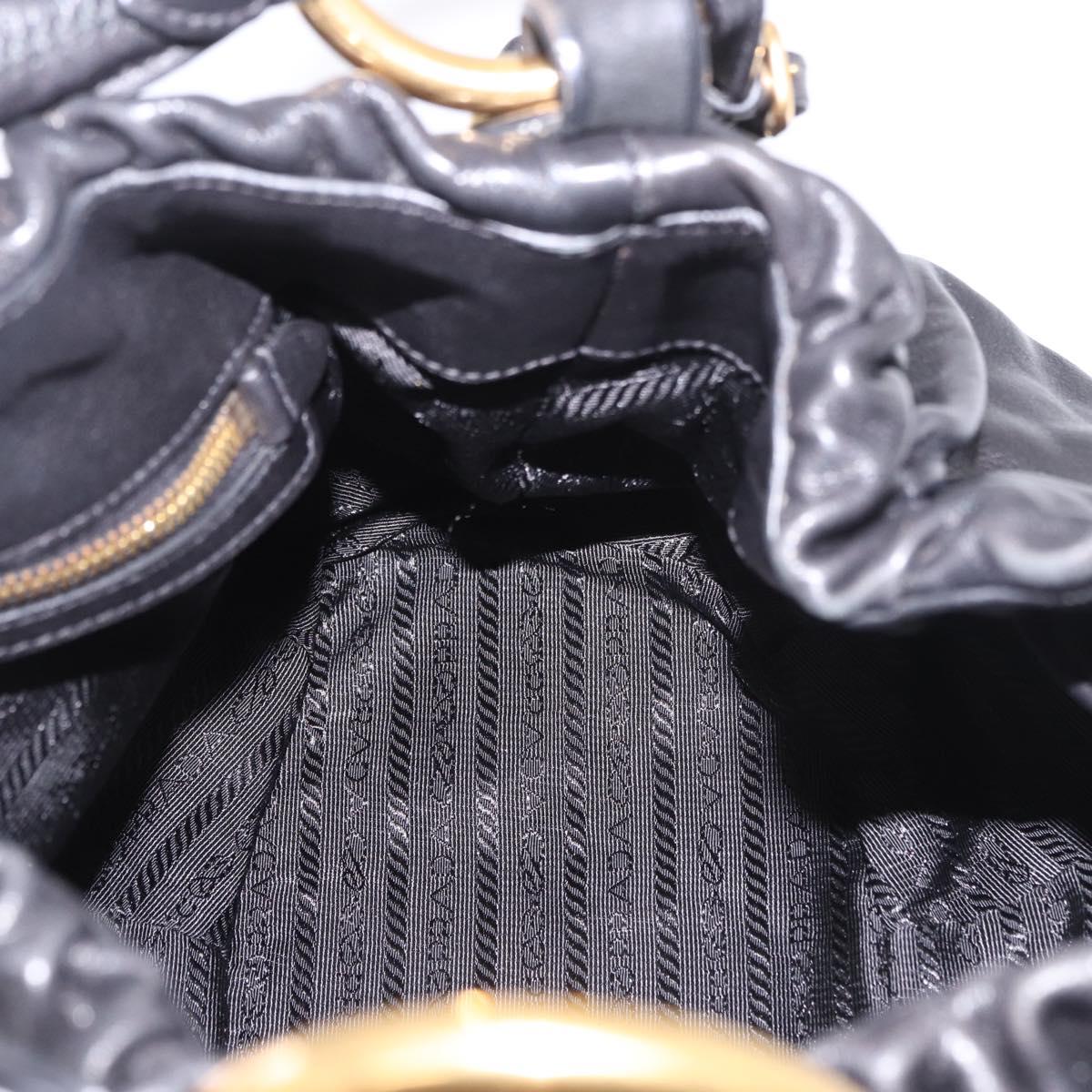 PRADA Shoulder Bag Leather Black Gold Auth 183763V