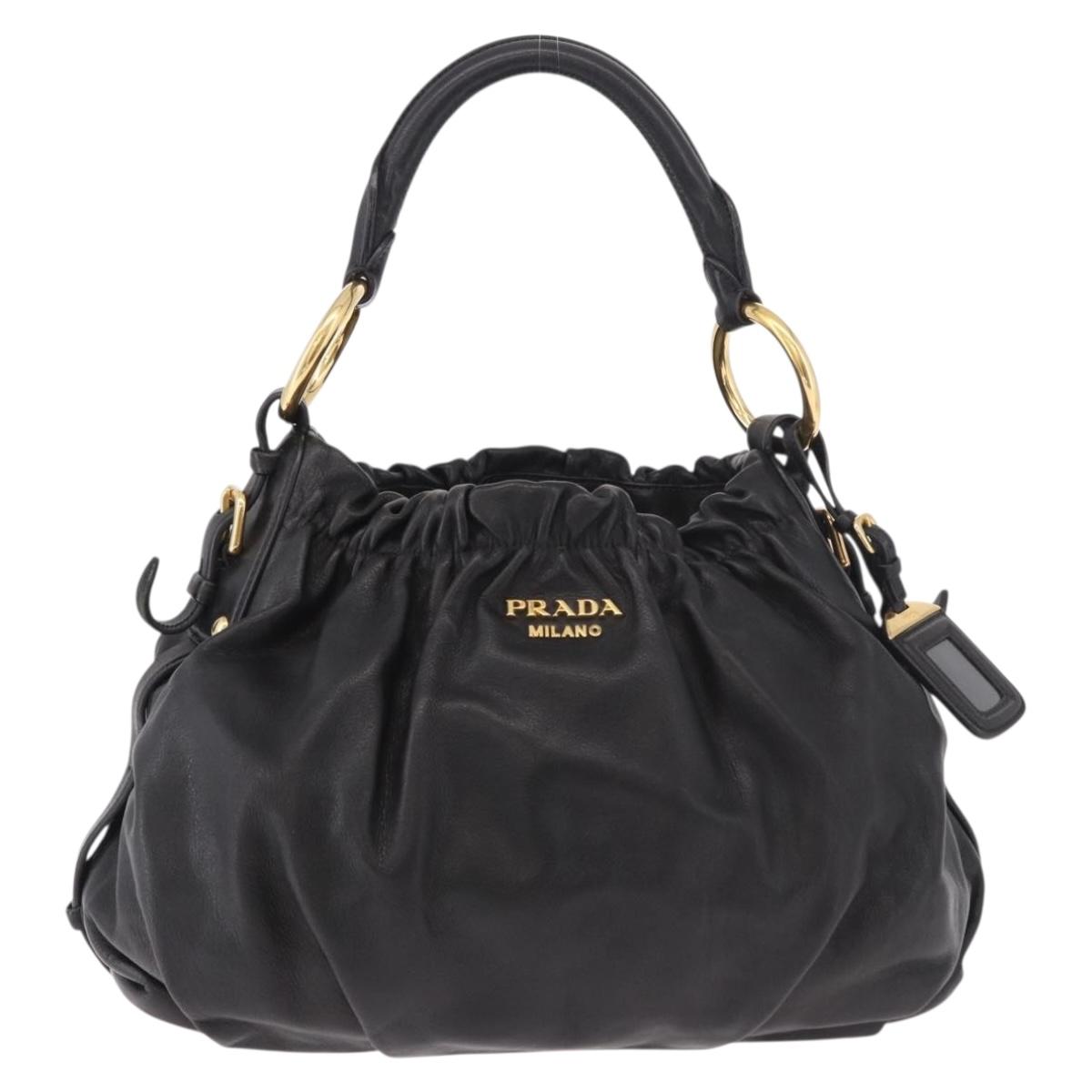 PRADA Shoulder Bag Leather Black Gold Auth 183763V