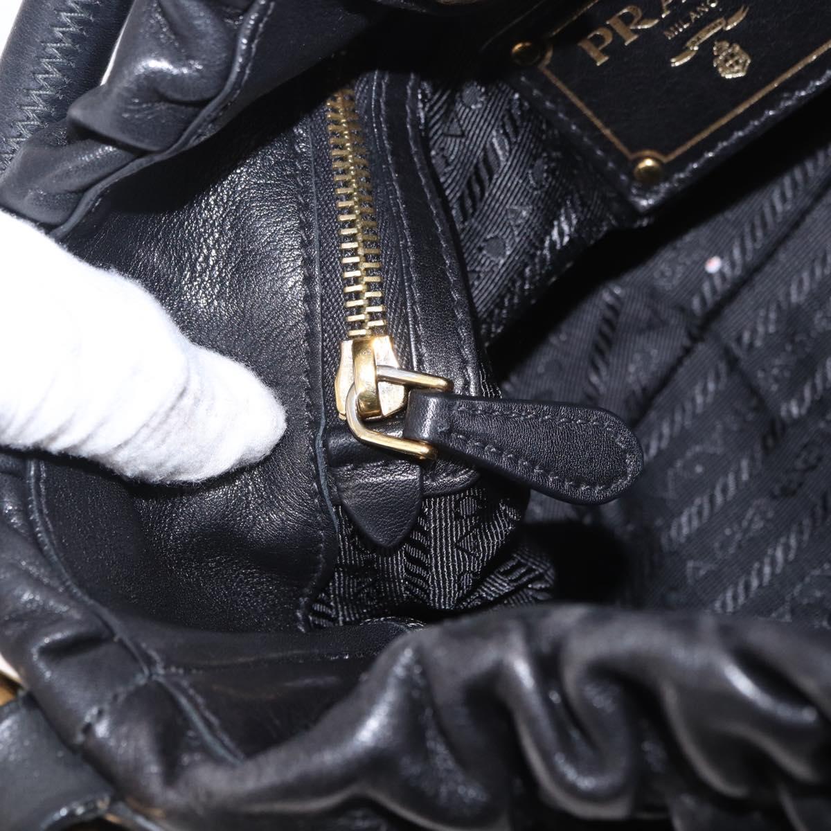 PRADA Shoulder Bag Leather Black Gold Auth 183763V