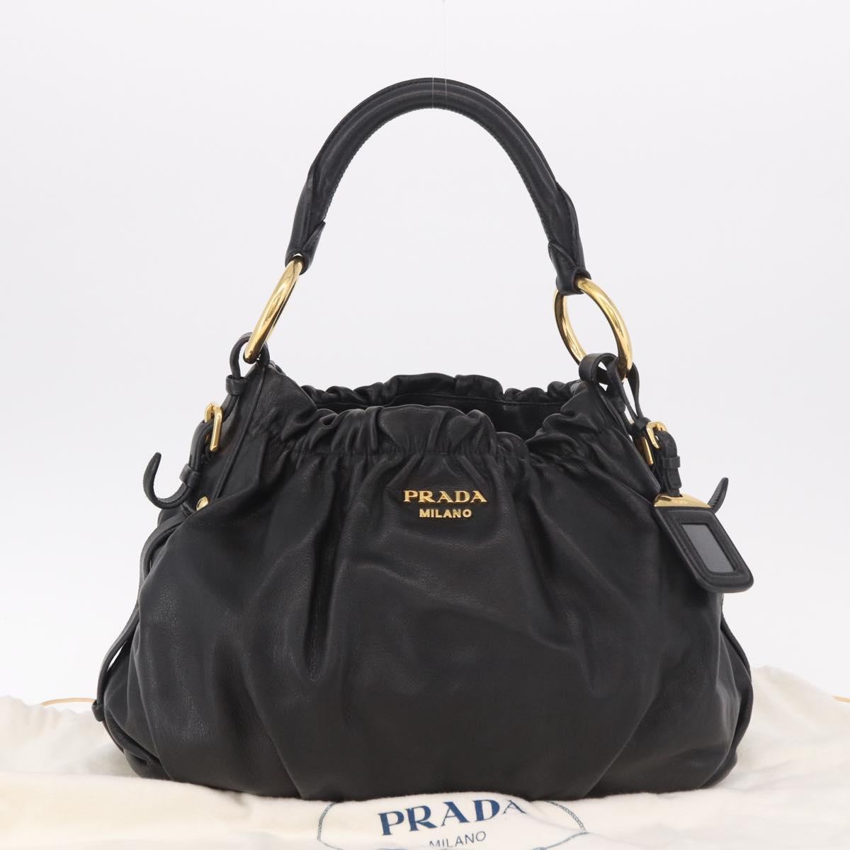 PRADA Shoulder Bag Leather Black Gold Auth 183763V