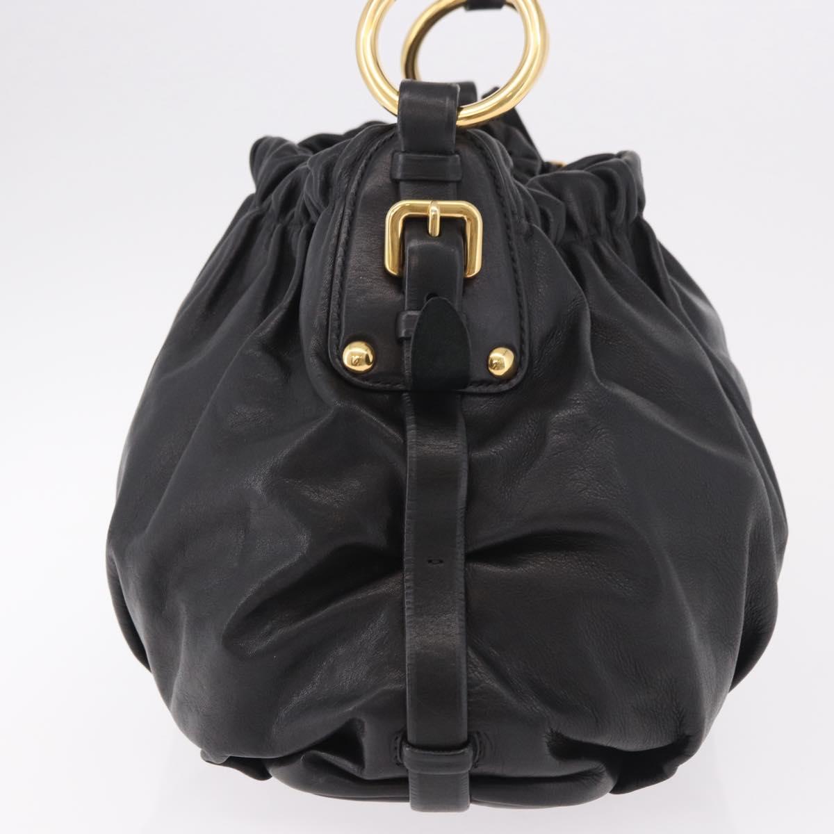 PRADA Shoulder Bag Leather Black Gold Auth 183763V