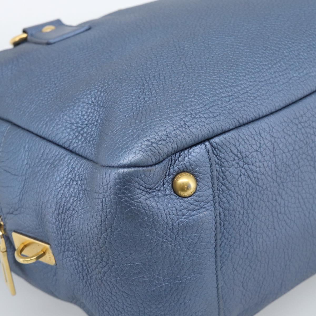 PRADA Hand Bag Leather Blue Gold Auth 183765V