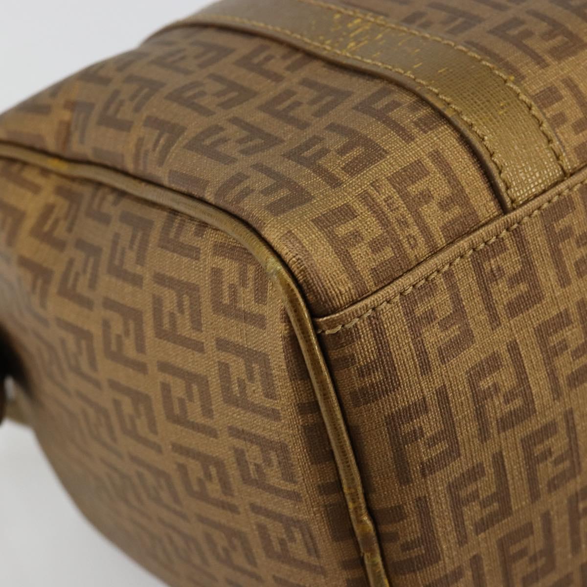 FENDI Zucchino Canvas Boston Bag Beige Gold Auth 183766A