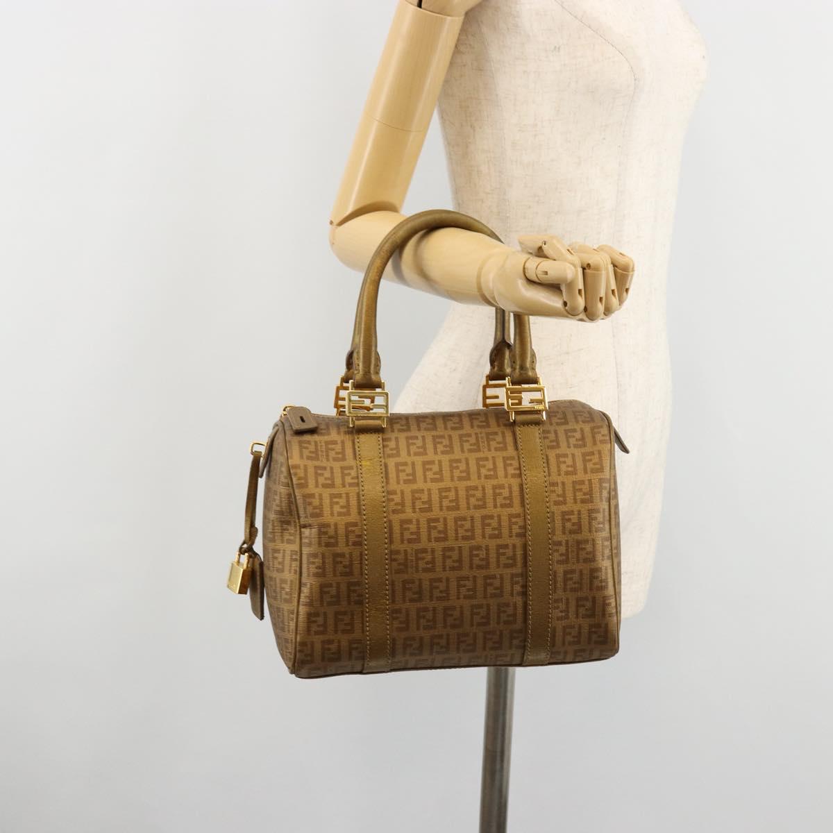 FENDI Zucchino Canvas Boston Bag Beige Gold Auth 183766A