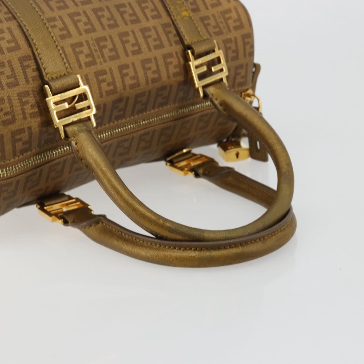 FENDI Zucchino Canvas Boston Bag Beige Gold Auth 183766A