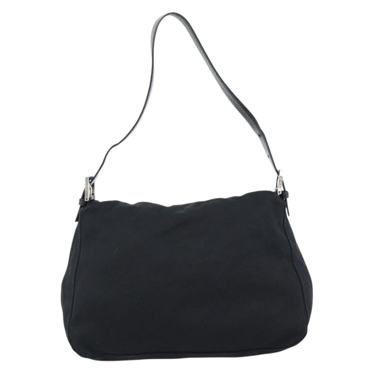 FENDI Mamma Baguette Shoulder Bag Cotton Jersey Black Silver Auth 183767