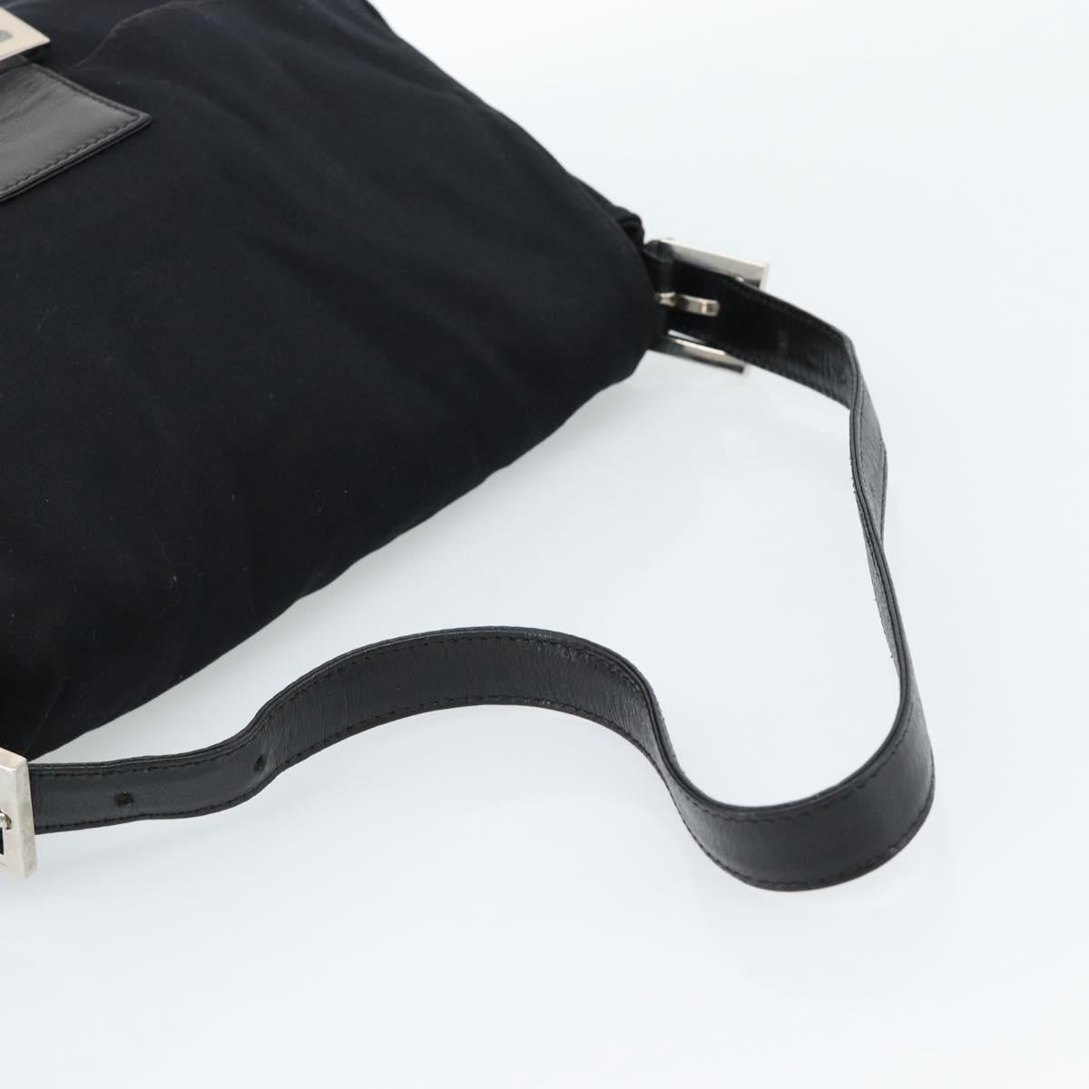 FENDI Mamma Baguette Shoulder Bag Cotton Jersey Black Silver Auth 183767