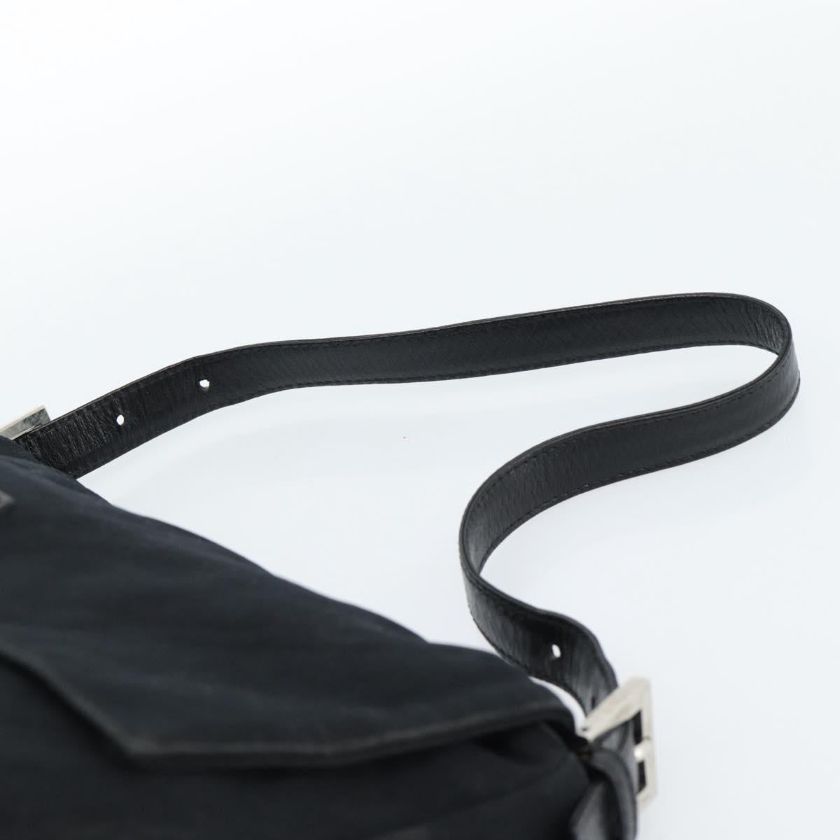 FENDI Mamma Baguette Shoulder Bag Cotton Jersey Black Silver Auth 183767