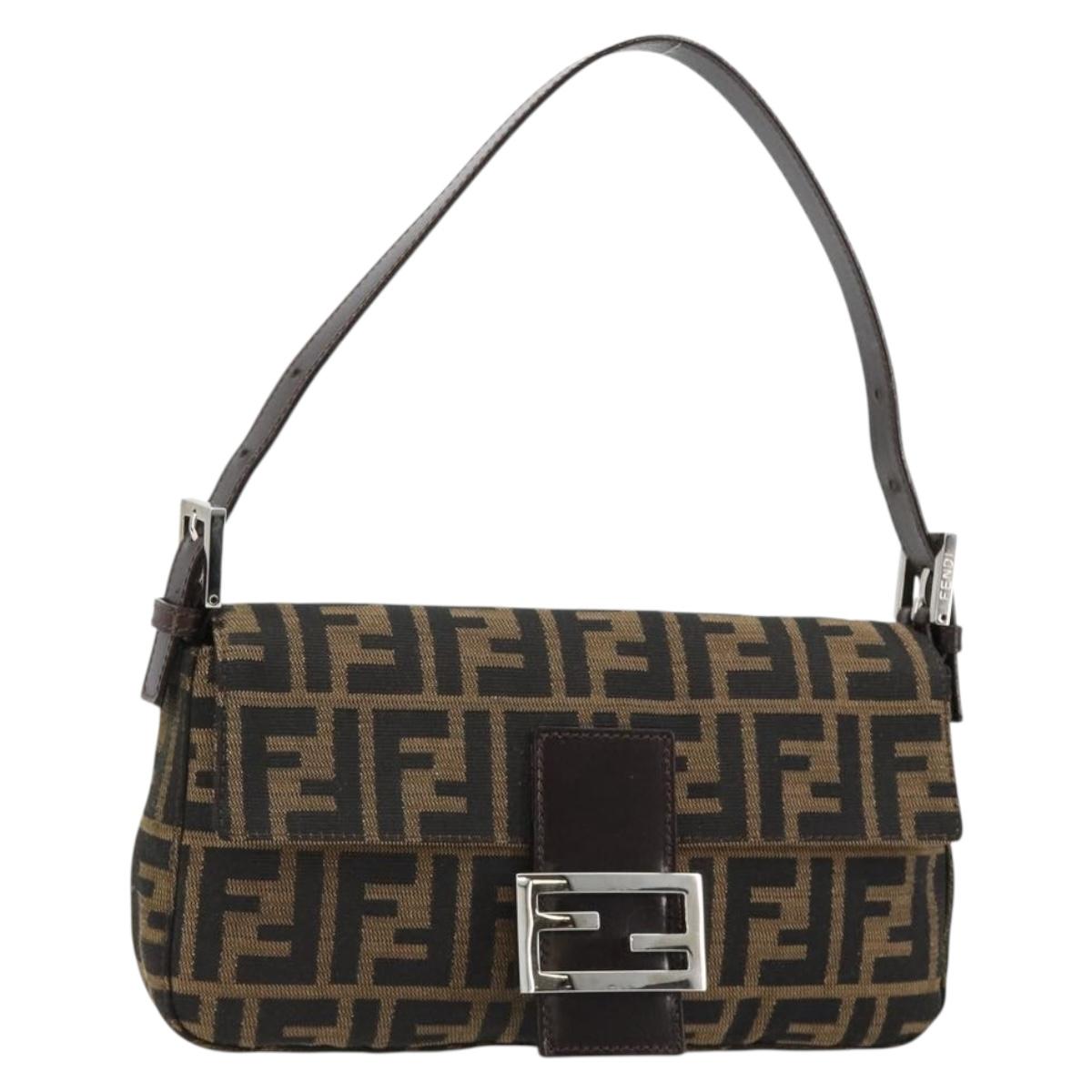 FENDI Zucca Canvas Mamma Baguette Shoulder Bag Black Brown Silver Auth 183768SAV