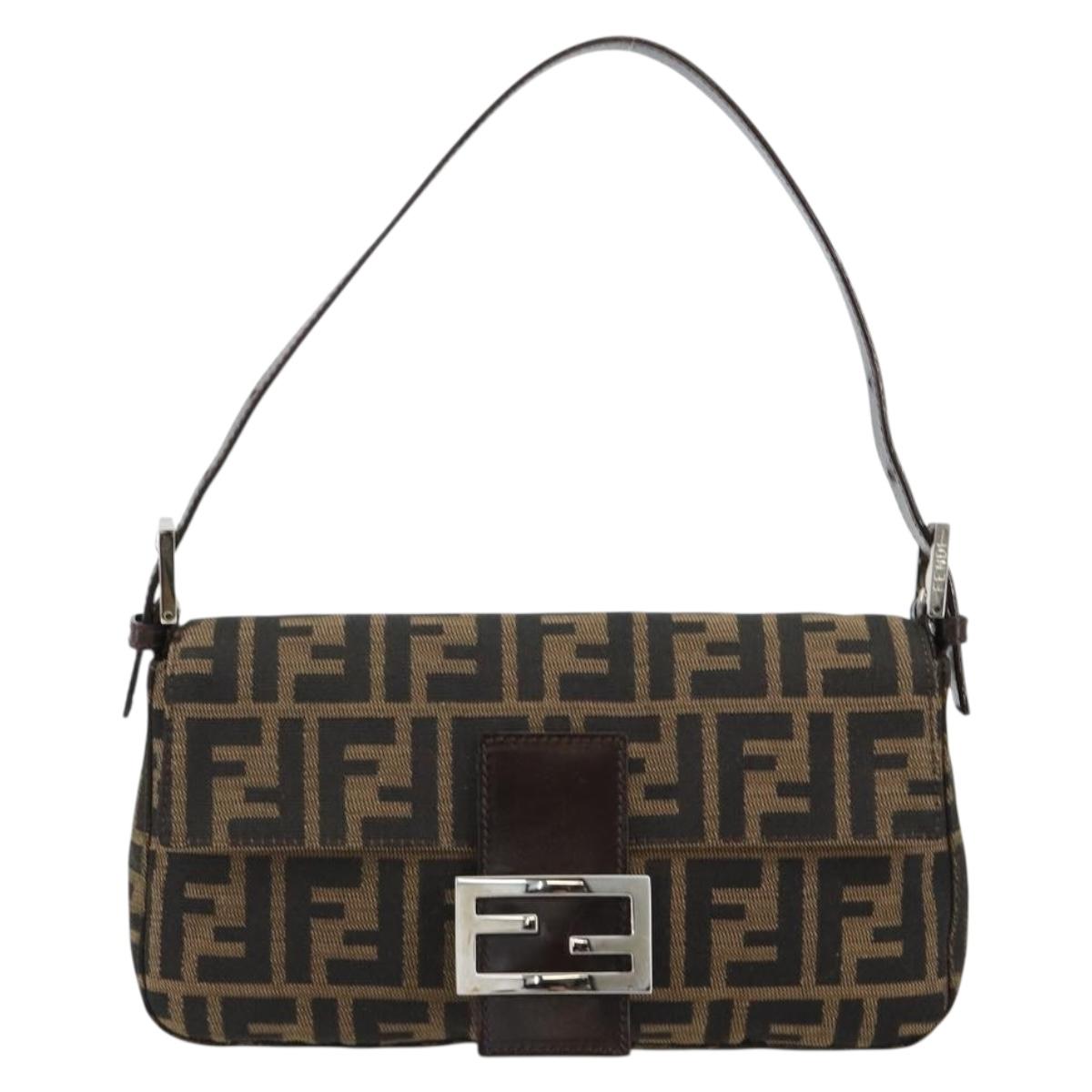FENDI Zucca Canvas Mamma Baguette Shoulder Bag Black Brown Silver Auth 183768SAV