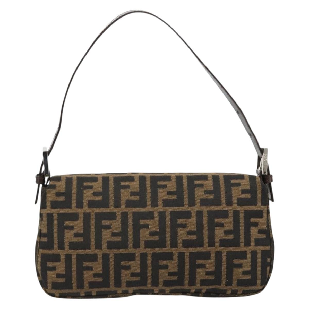 FENDI Zucca Canvas Mamma Baguette Shoulder Bag Black Brown Silver Auth 183768SAV
