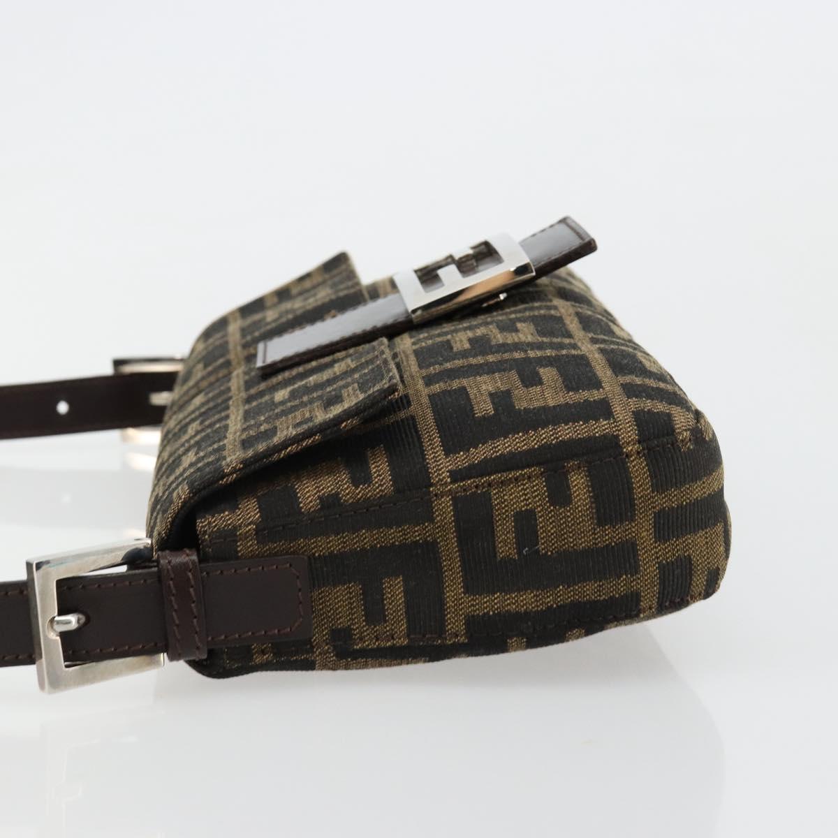 FENDI Zucca Canvas Mamma Baguette Shoulder Bag Black Brown Silver Auth 183768SAV