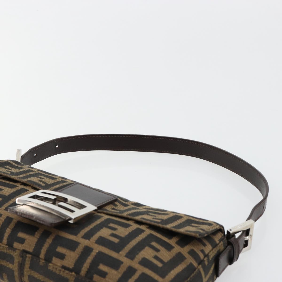FENDI Zucca Canvas Mamma Baguette Shoulder Bag Black Brown Silver Auth 183768SAV