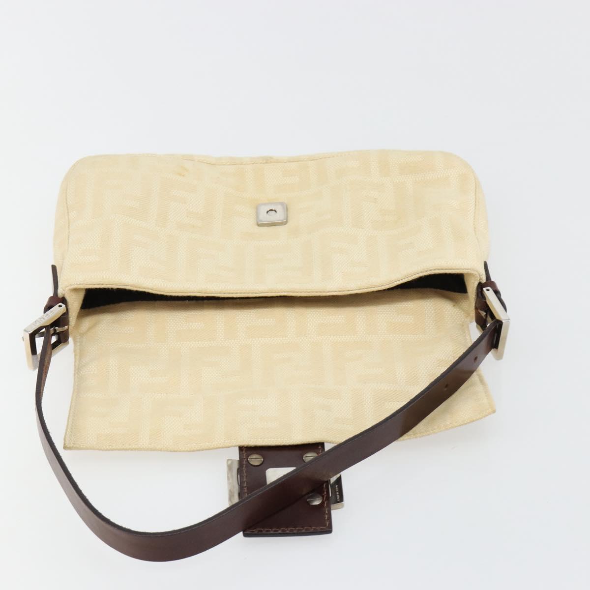 FENDI Zucca Canvas Mamma Baguette Shoulder Bag Beige Silver Auth 183769SAV