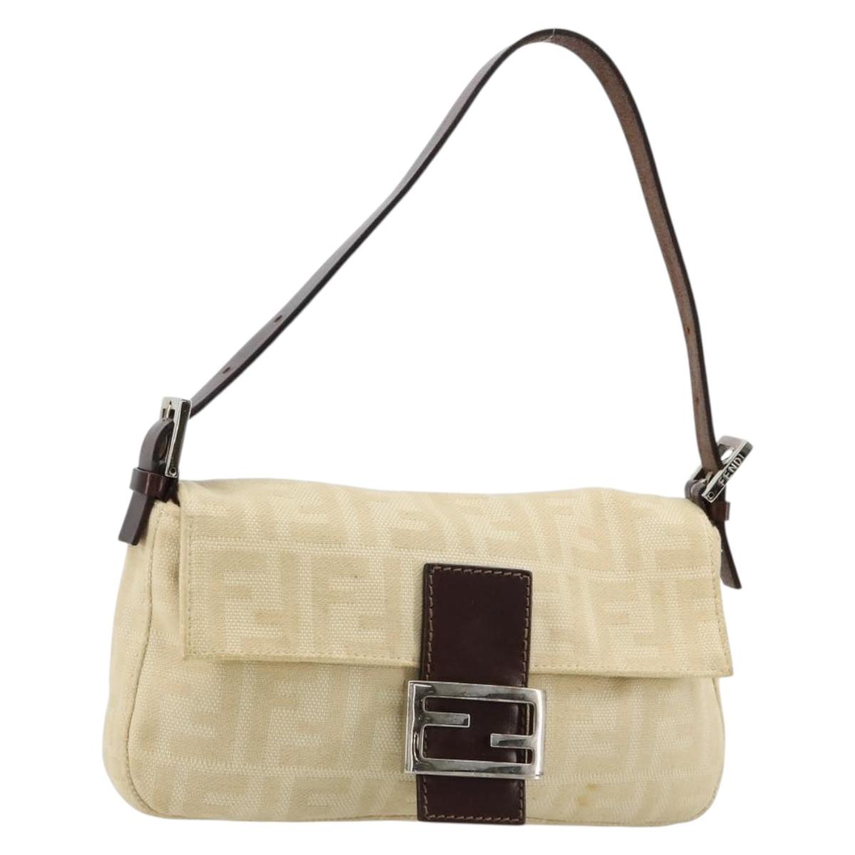 FENDI Zucca Canvas Mamma Baguette Shoulder Bag Beige Silver Auth 183769SAV