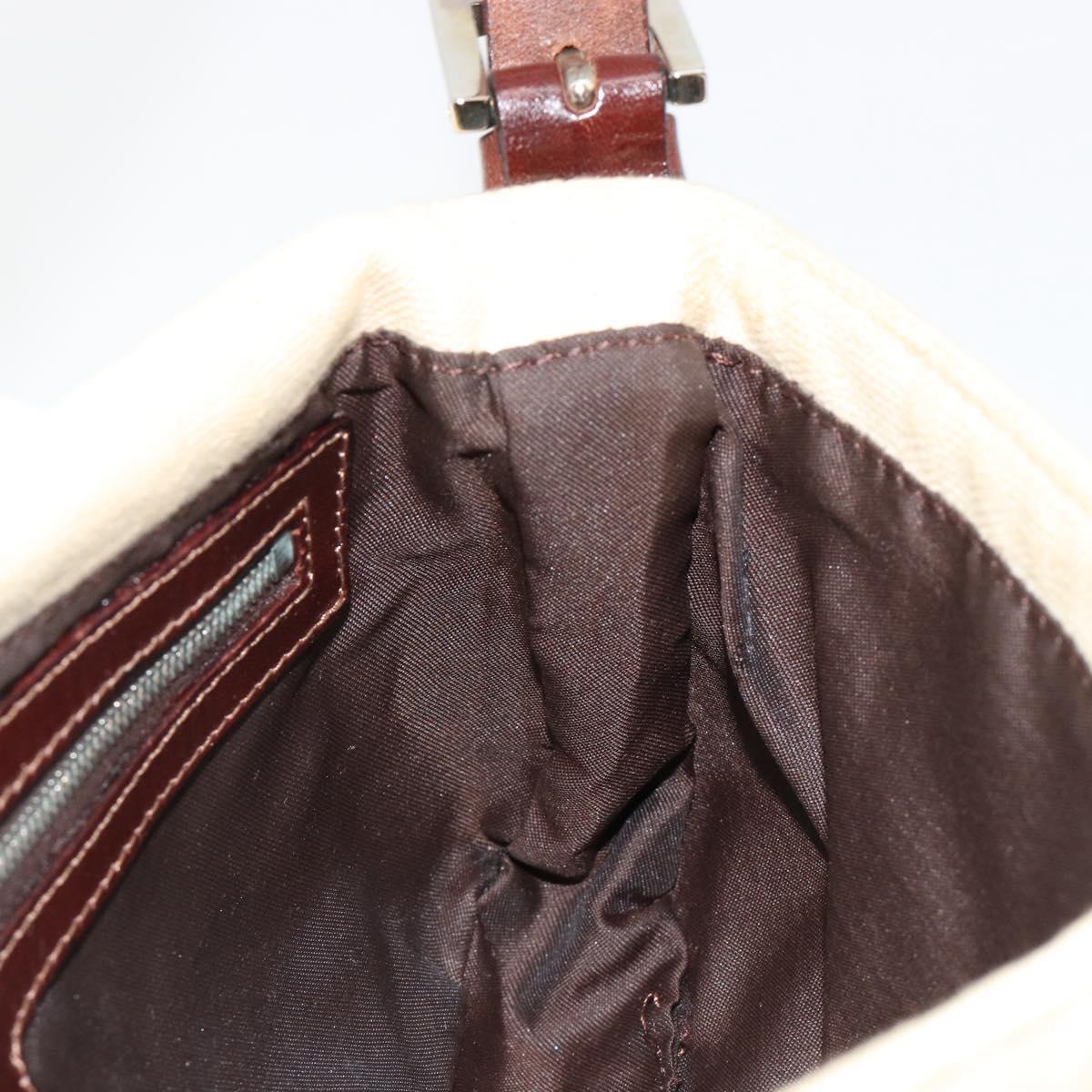 FENDI Zucca Canvas Mamma Baguette Shoulder Bag Beige Silver Auth 183769SAV