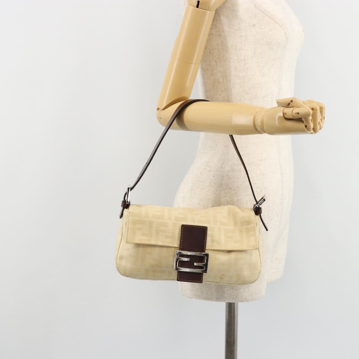 FENDI Zucca Canvas Mamma Baguette Shoulder Bag Beige Silver Auth 183769SAV