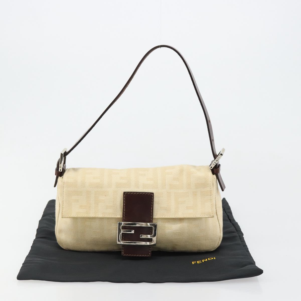 FENDI Zucca Canvas Mamma Baguette Shoulder Bag Beige Silver Auth 183769SAV