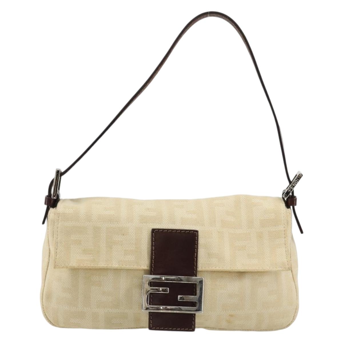 FENDI Zucca Canvas Mamma Baguette Shoulder Bag Beige Silver Auth 183769SAV