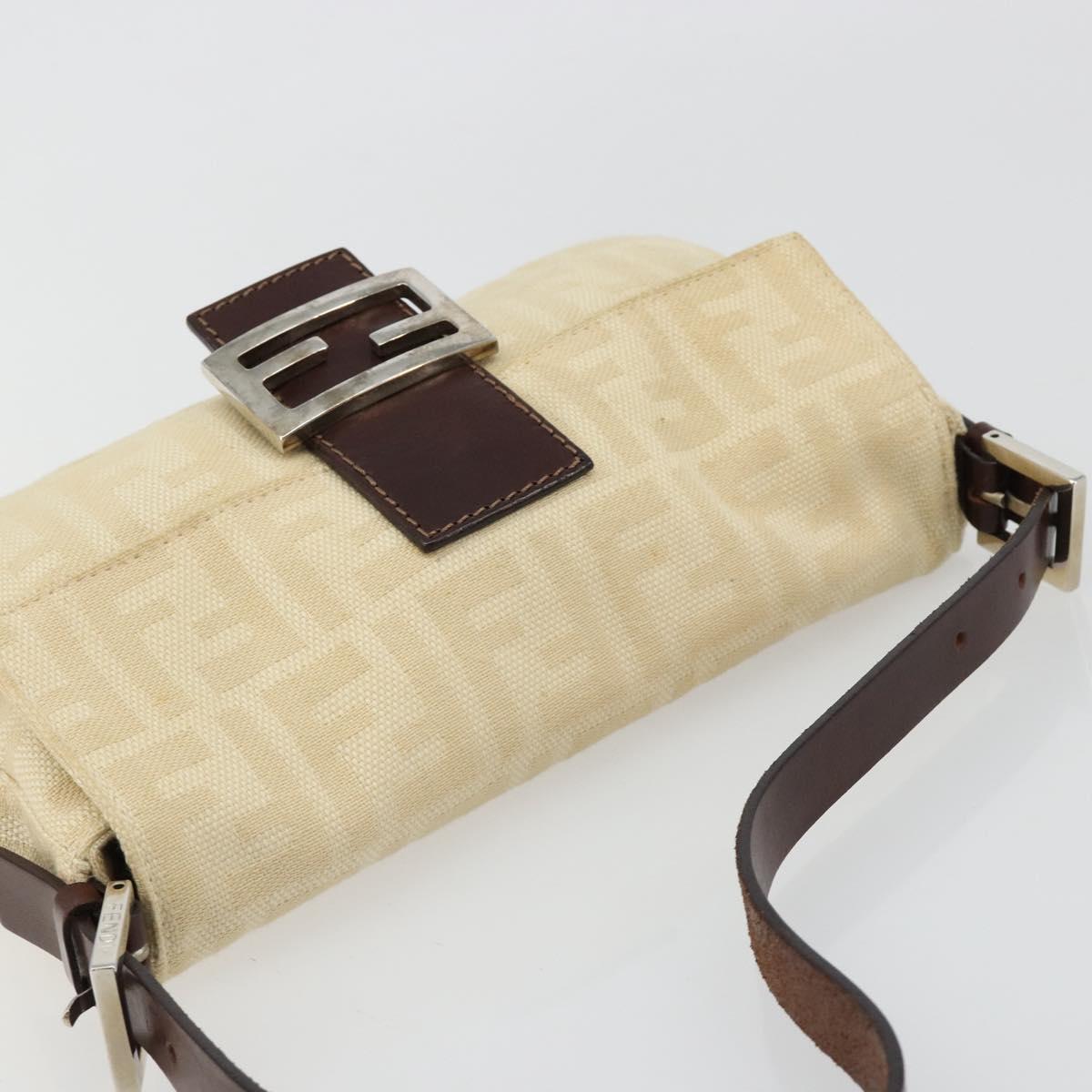 FENDI Zucca Canvas Mamma Baguette Shoulder Bag Beige Silver Auth 183769SAV