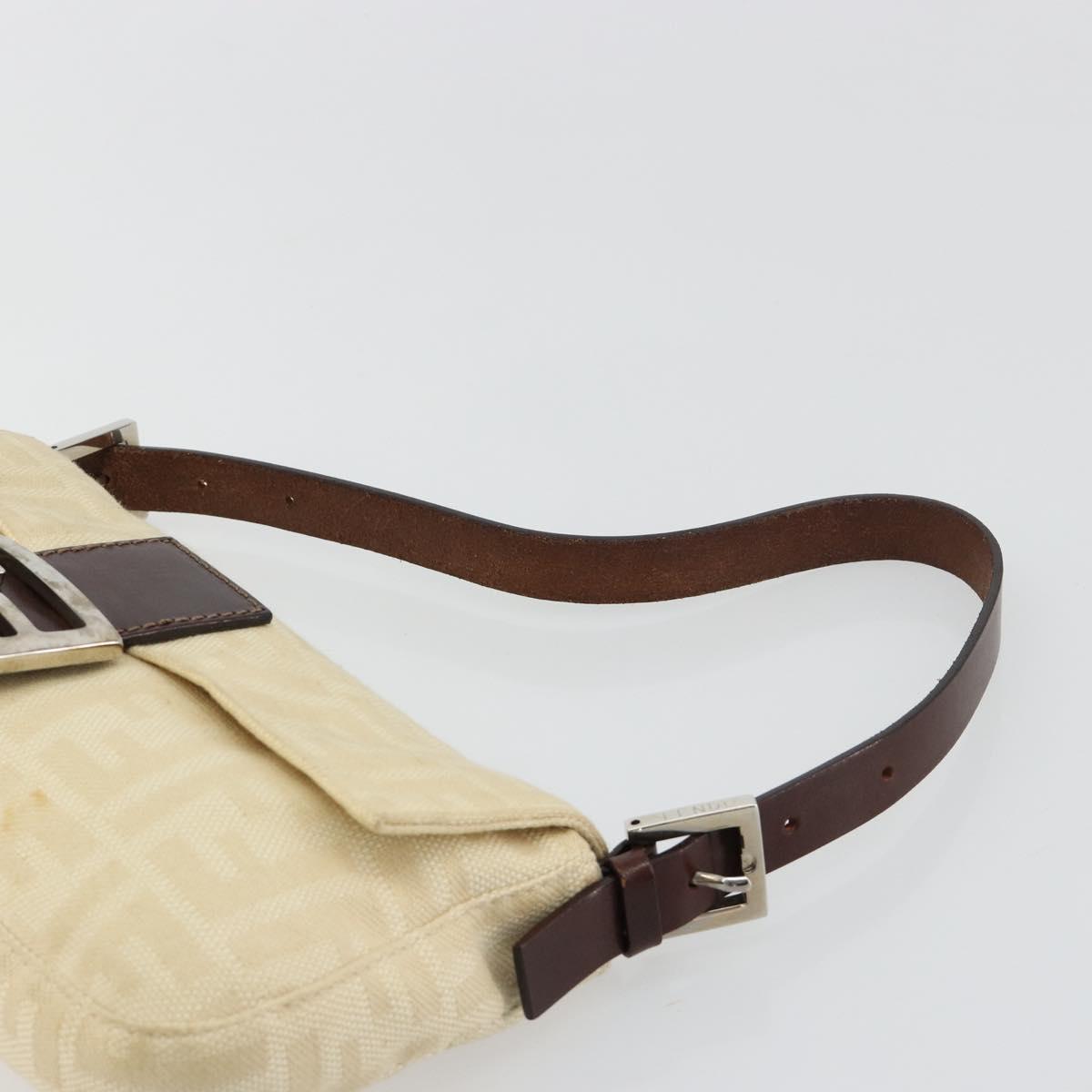 FENDI Zucca Canvas Mamma Baguette Shoulder Bag Beige Silver Auth 183769SAV