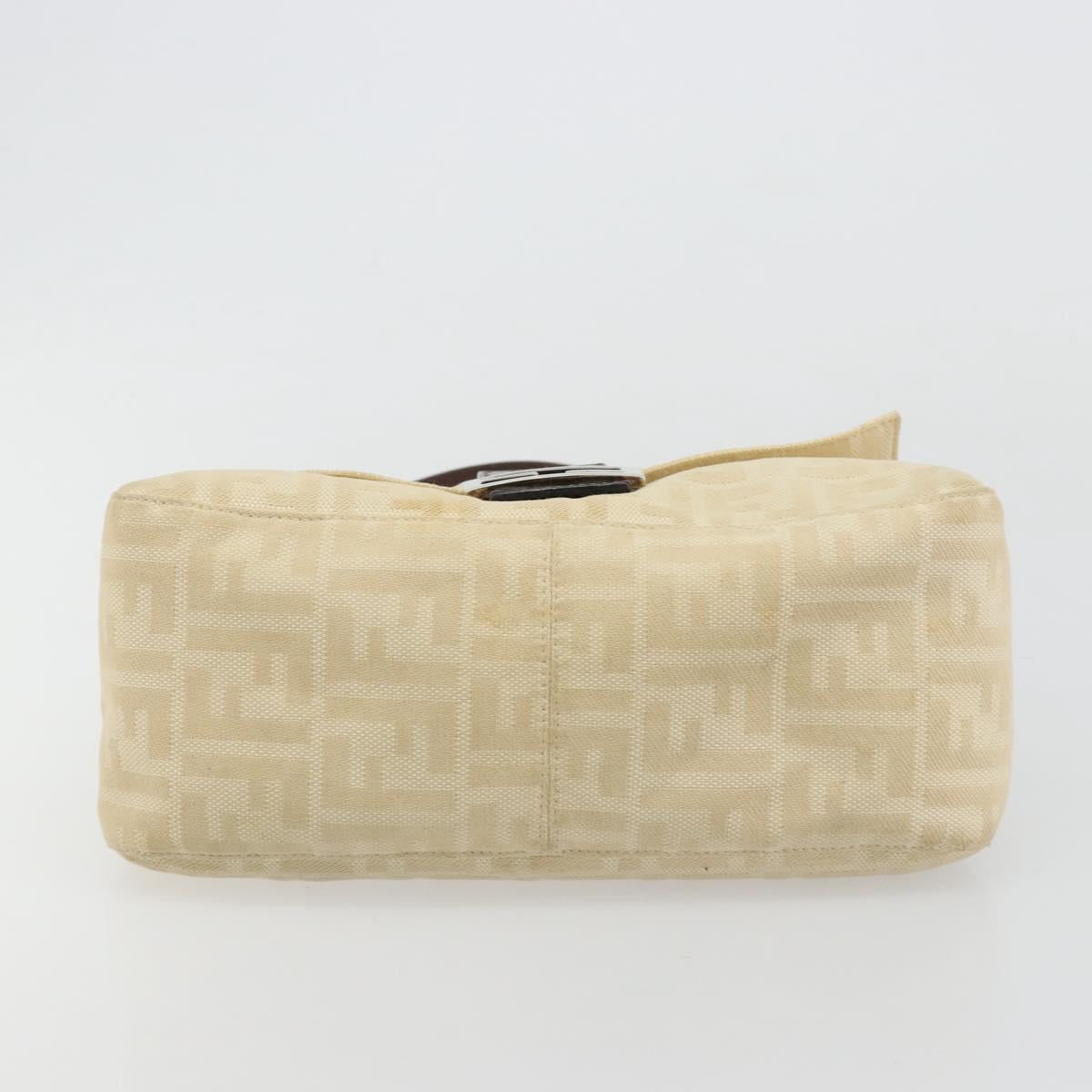 FENDI Zucca Canvas Mamma Baguette Shoulder Bag Beige Silver Auth 183770V